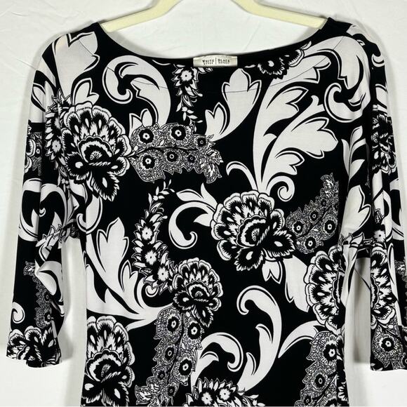 White House Black Market Dress Paisley Shift Black White Size Extra Small XS - Picture 2 of 9